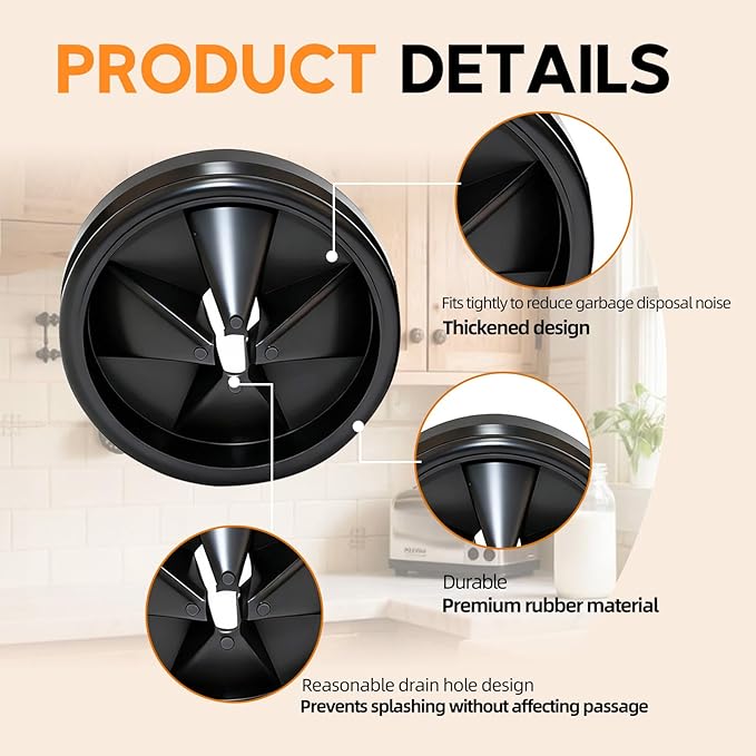 2PCS Garbage Disposal Splash Guards, 3 3/8" Upgraded Noise-Reducing Nitrile Collar Drain Plug, Sink Baffle QCB-AM Replacement for InSinkErator Evolution Series, Black