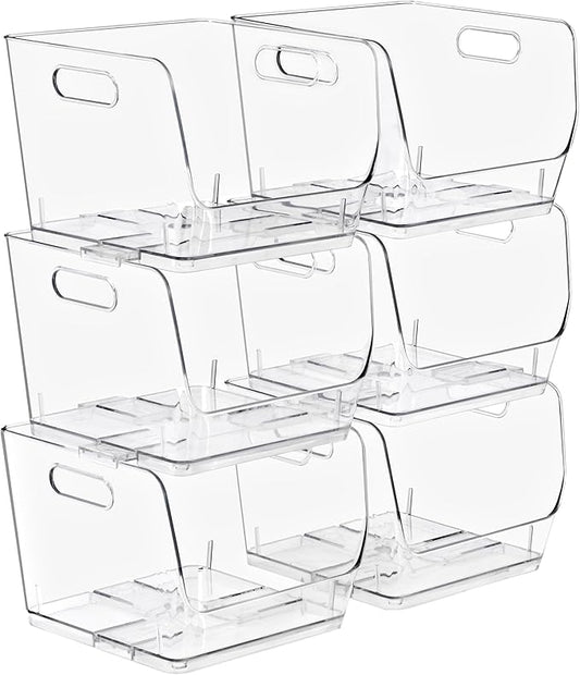 Sorbus Stackable Storage Bins Open Front, Clear Stackable Storage Bins, Pantry Bins for Storage and Organization, Acrylic Stackable Bins for Kitchen, Clear Pantry Organizer Bins (Medium Sqware 6 Pack)