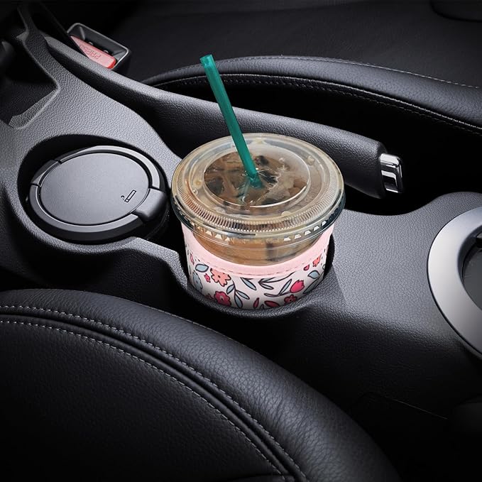 YR Reusable Neoprene Insulator Sleeve for Iced Coffee Cups, 3 Pack Coffee Coolies sleeves for Iced & Hot Drinks, Cold Beverage Cooler Compatible with Starbucks Coffee and More (Pink Floral Garden)