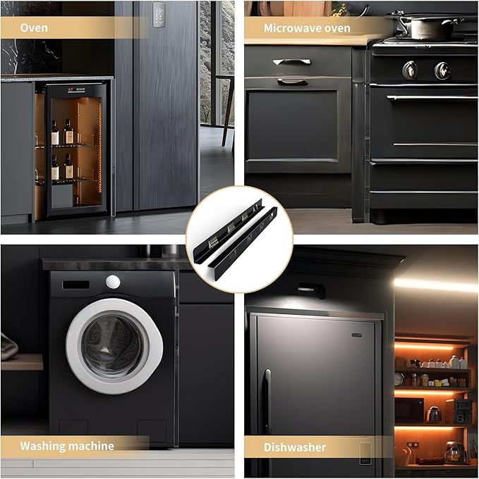 Stove Gap Covers 316 Stainless Steel,2 Pack 23.2" Fixed Stove Gap Filler,Heat Resistant Stove Gap Guards,Between Stove and Counter Slide In Range Trim Kit for Kitchen,Shiny Black