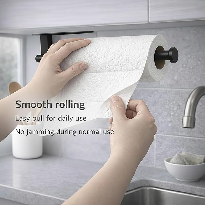 Paper Towel Holder, Self Adhesive or Screw Mounting, Black Wall Mount SUS304 Stainless Steel Paper Towel Holder Under Cabinet for Kitchen, Counter, Cabinet, Bathroom