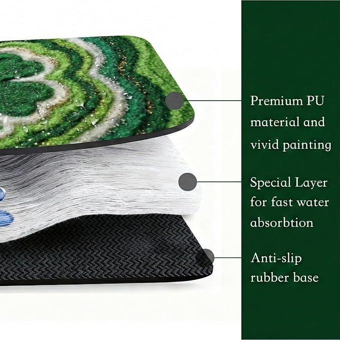 St Patrick’s Day Dish Drying Mat: 12’’x20’’ Green Shamrock Absorbent Counter Protector, Non-Slip Bar & Coffee Mat - Irish Lucky Clover Gold Coin Theme Home Kitchen Holiday Decor