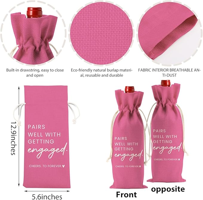 Engaged Engagement Gifts for Couples Her Engagement Party Decorations for Couple Women Wine Bag Pairs Well with Getting Engaged Wine Accessory Sets Pink
