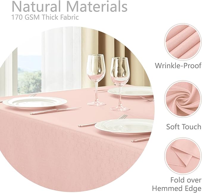 Veblandy Rectangle 6 Feet Tablecloth 60x104 inch Linen Textured Table Cloth Stain and Wrinkle Resistant Washable Polyester, Decorative Table Cover Waterproof for Dining, Buffet and Camping, Pink
