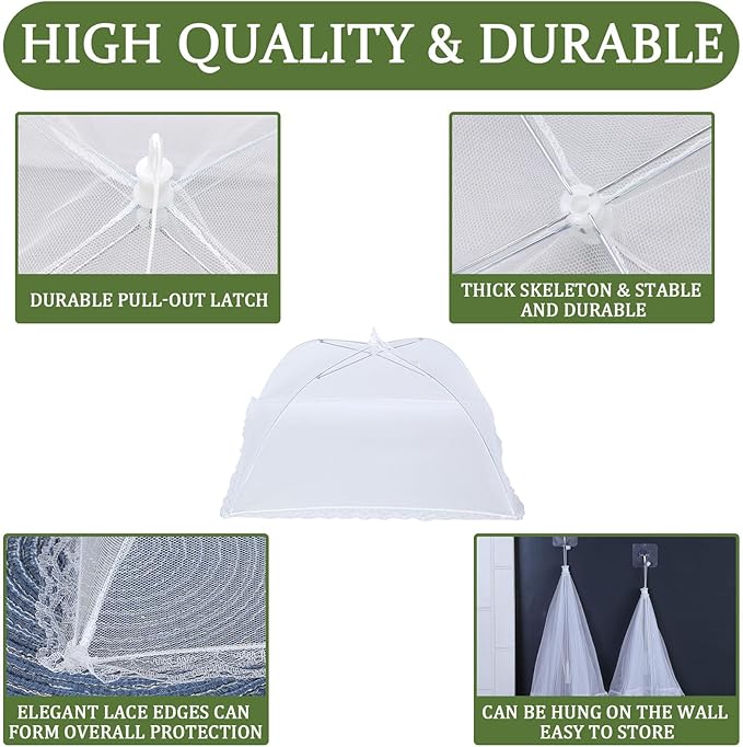 6 Pack Food Covers for Outdoors Mesh Screen Include 2 Extra Large (40"X 24") & 4 Standard (17"X 17") Food Tents Collapsible and Reusable Mesh Food Covers for Outside, BBQ Party Supplies, Fruit