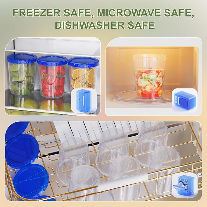 6 Pack-34oz Reusable Freezer Storage Containers, [STURDIER and MORE DURABLE] Airtight Plastic Food Storage Containers with Twist Top Lids, |BPA Free| Stackable | Leakproof| Microwave/Dishwasher Safe