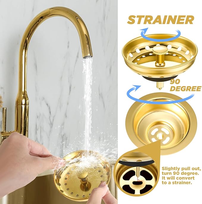 Norme 5 Pcs 3-1/2 Inch Kitchen Sink Drain Strainer Assembly Garbage Disposal Flange Stopper Plug Garbage Disposal Splash Guard Stainless Steel Sink Drain Strainer Replacement Kit(Gold)