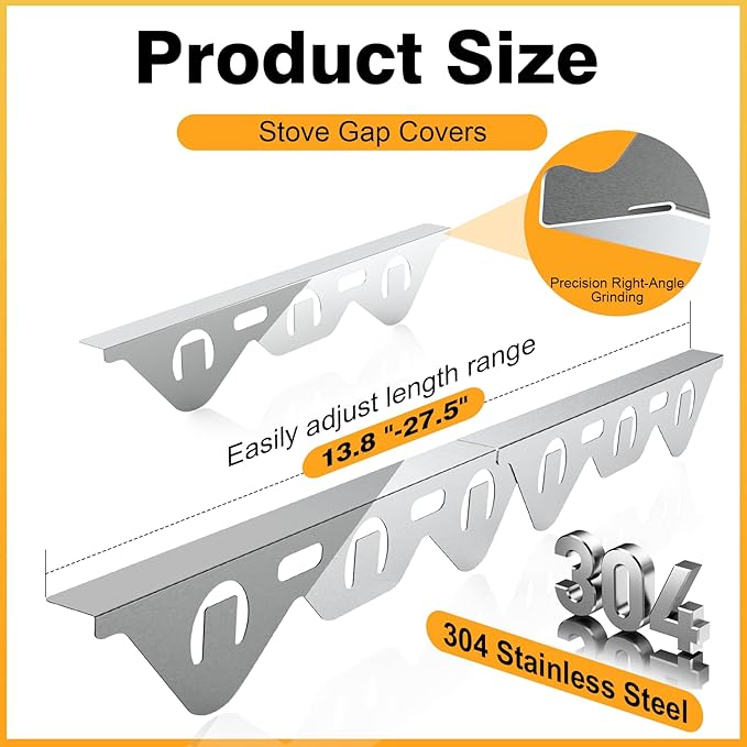 Stove Gap Covers Stainless Steel, 2 Pack Stove Gap Fillers Oven Gap Filler, Easy Retractable Length 13.8" to 27.5", Heat Resistant, Kitchen Stove Gap Cover Gap Filler for Stove and Counter, Silver