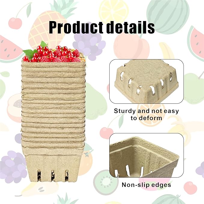 60 Pack Natural Pulp Fiber Berry Basket，Small Molded Produce Vented Basket Kitchen Supplies for Strawberry Blueberry Raspberry, Fruit Tray for Fruit Vegetable Farmer Market Grocery (60 Pack)