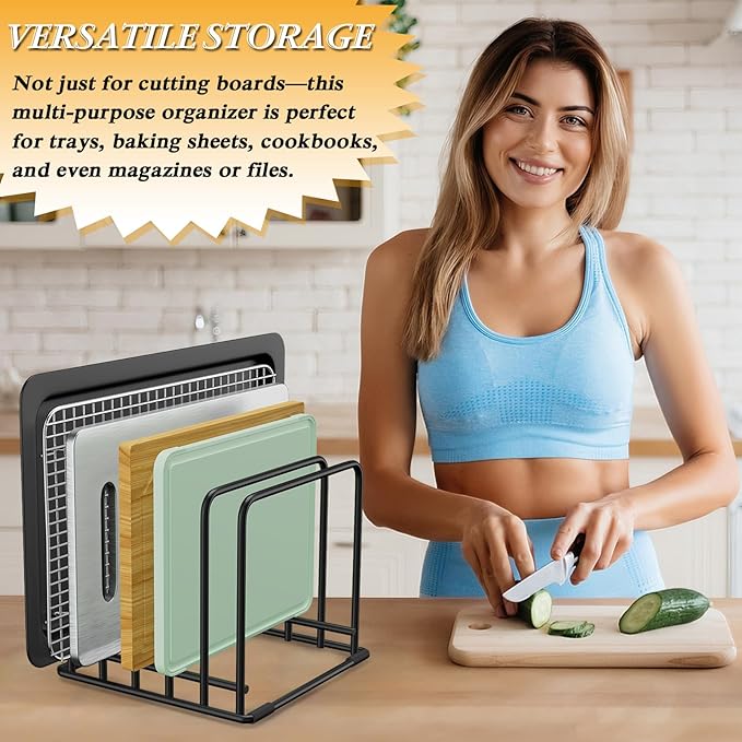 5-Tier Dish Rack & Cutting Board Organizer – 5-Tier Metal Rack for Cutting Boards, Bakeware, Trays – Space-Saving Kitchen Storage, Rust-Resistant Dish Organizer for Cabinets, Countertops & Pantry