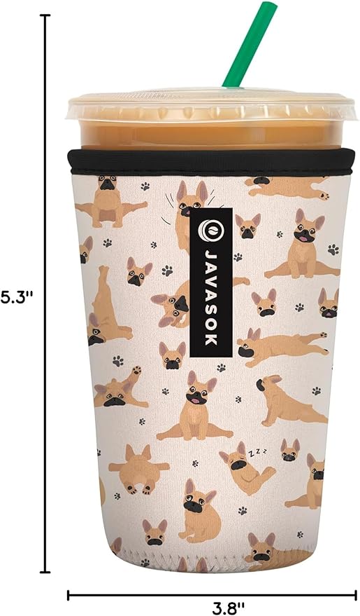 Sok It JavaSok Iced Coffee & Cold Soda Insulated Neoprene Cup Sleeve (Pardon My Frenchie, Medium: 22-28oz)