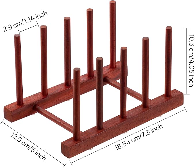 HBlife 2pcs Padauk Wooden Dish Drying Rack - Home and Kitchen Organizer for Cups, Bowls, Pots, Lids, Cutting Boards & Plates Space-Saving for Cabinets Counters (4 Slots)