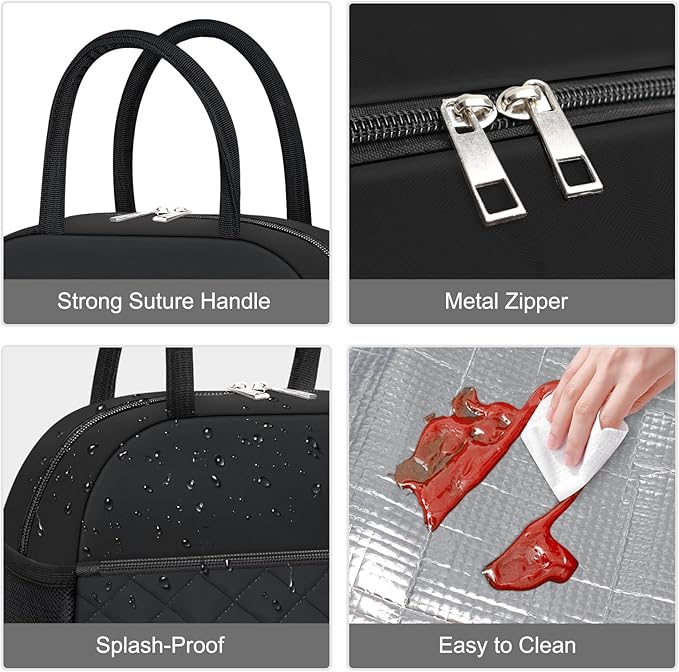 KUBYA Lunch Bag Lunch Box for Women Adult Men Insulated Quilted Reusable Large Lunch Tote Bag Leakproof Simple Cooler Bag for Work Office Picnic Beach or Travel