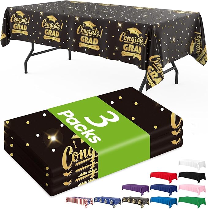 Pureegg Graduation Decorations 2026, 3 Pack Gongrats Grad Table Cloth for Graduation Party Supplies, Class of 2026 Decorations, 54x108 Inch, Graduation Black