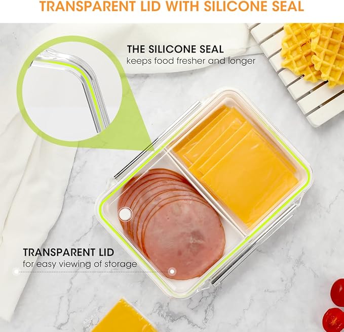 AIEVE Deli Meat Container for Fridge,Ham and Cheese Storage Box with Clear Lid & Silicone Seal, Lunch Meat Organizer for Refrigerator to Keep Food Fresh, 8.86" Length