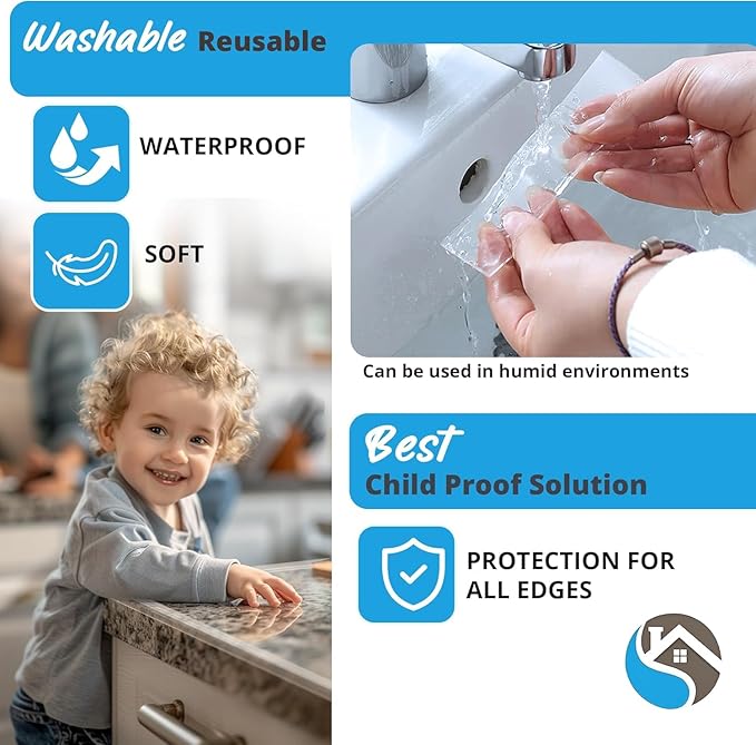 12ft Clear Edge Protector Strip | Transparent PVC Cushion Guard | Baby Safety Edge Protector Tape & Furniture Corner Bumper | Baby Proofing Set, Non-Toxic & Safe for Tables, Fireplaces & Countertops