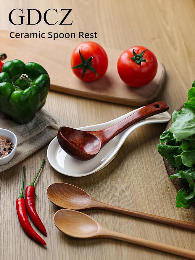 GDCZ Porcelain Spoon Rest - Large Spoon Holder Utensil Rest for Kitchen Counter Stove Top, Dishwasher Safe (White)