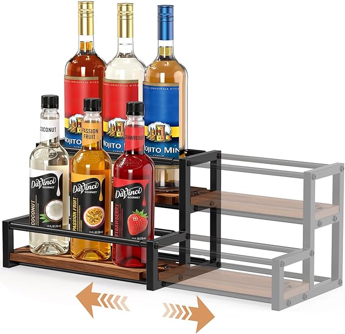 Expandable Coffee Syrup Organizer, Customized Width Syrup Rack & Bottle Holder for Coffee Bar Station, Liquor Bottle Display Shelf Bar Shelves, Wine Racks Countertop for Syrup, Wine, Spice