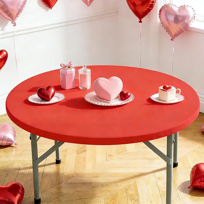 Round Fitted Table Cover Elastic Tablecloth 5ft Stretch Spandex Table Top Cover for Dining Kitchen Home Party Red 60 Inch