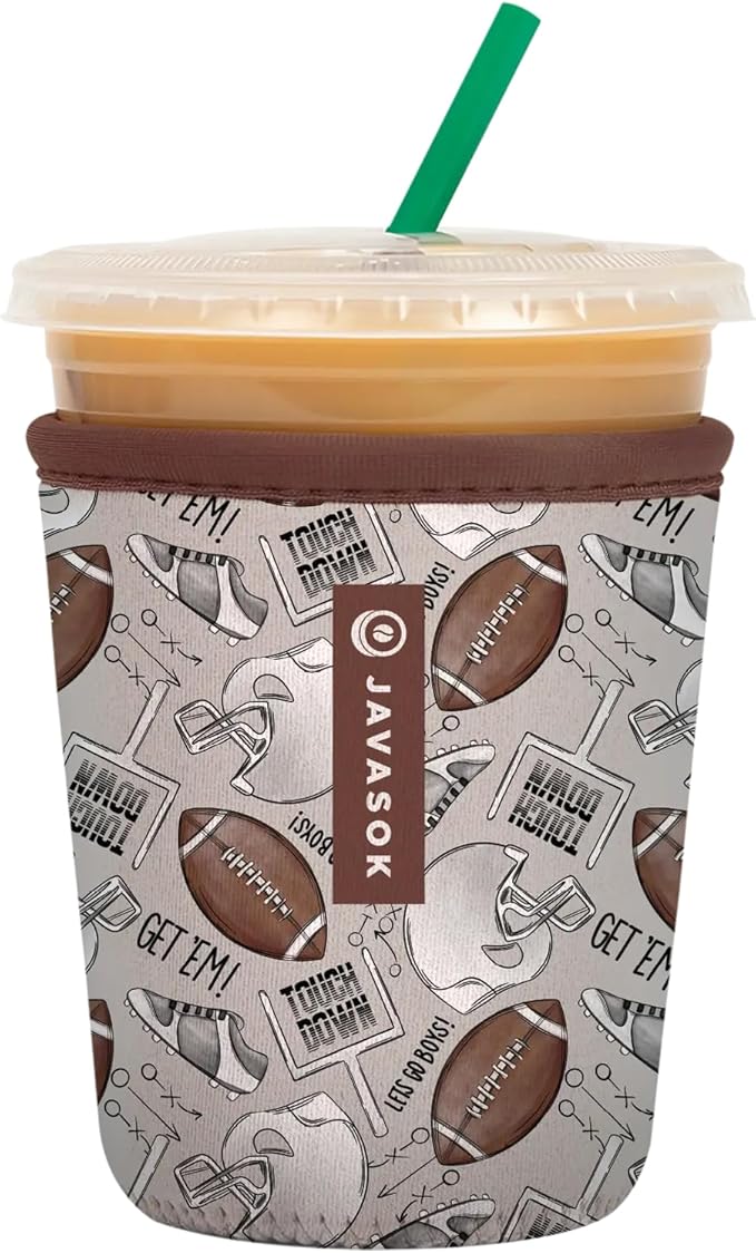 Sok It JavaSok Iced Coffee & Cold Soda Insulated Neoprene Cup Sleeve (Football, Small: 16-20oz)
