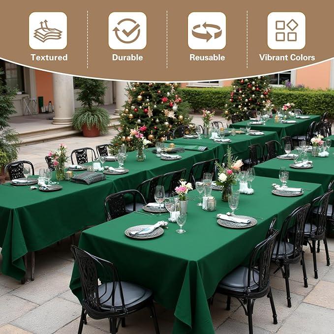 sancua Tablecloths for 8 Foot Rectangle Tables, 6 Pack - Washable Polyester Fabric Table Cloth for Chirstmas Party, Birthday, Banquet Reception, 60x120 Inch Hunter Green