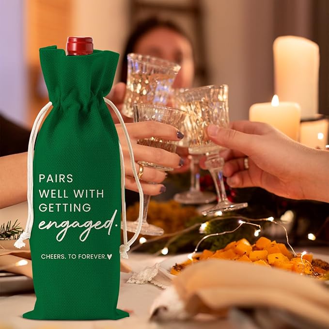Engaged Gifts, Engagement Gifts for Couples Her, Engagement Party Decorations Gifts for Engaged Couple Wine Bag, Pairs Well with Getting Engaged Wine Bottle Bag（Green）