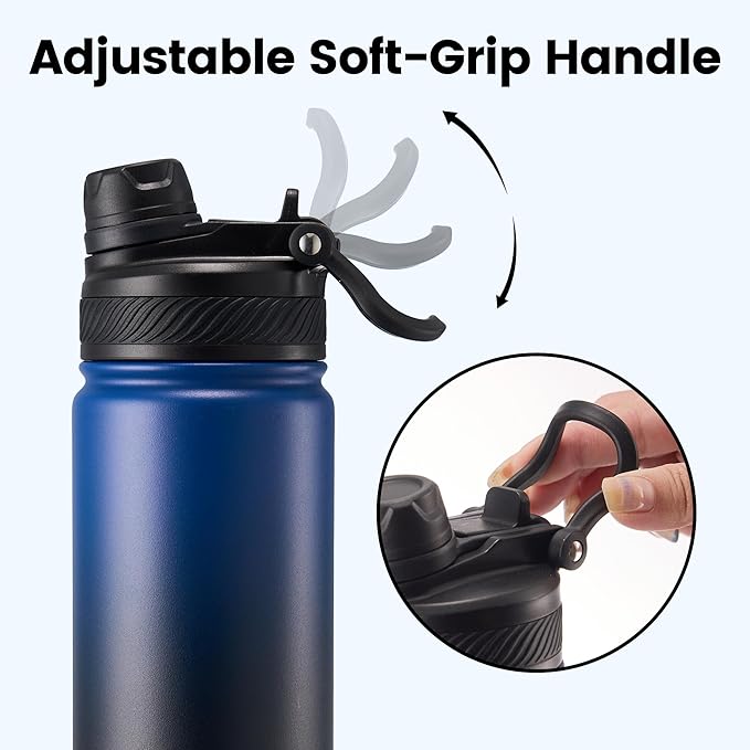 Fijinhom 24 oz Insulated Water Bottle, 2-in-1 Straw and Spout Lid Stainless Steel Thermos, Leak-Proof, Double Wall Vacuum Flask, Keep Cold 24H for Outdoor, Sports, Travel, School (Blue&Blck)
