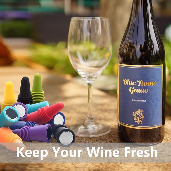 12PCS Wine Stoppers Beverage Bottle Sealer Soft Silicone Wine Bottle Stoppers Corks with Grip Top for Keeping Wine Champagne Fresh