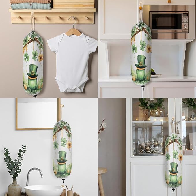 Plastic Bag Holder, St. Patrick'S Hat Grocery Bag Holder for Shopping Bags, Wall Mount Plastic Bag Storage Organizer Dispenser, Storage Holder for Home Kitchen Camper,A-10