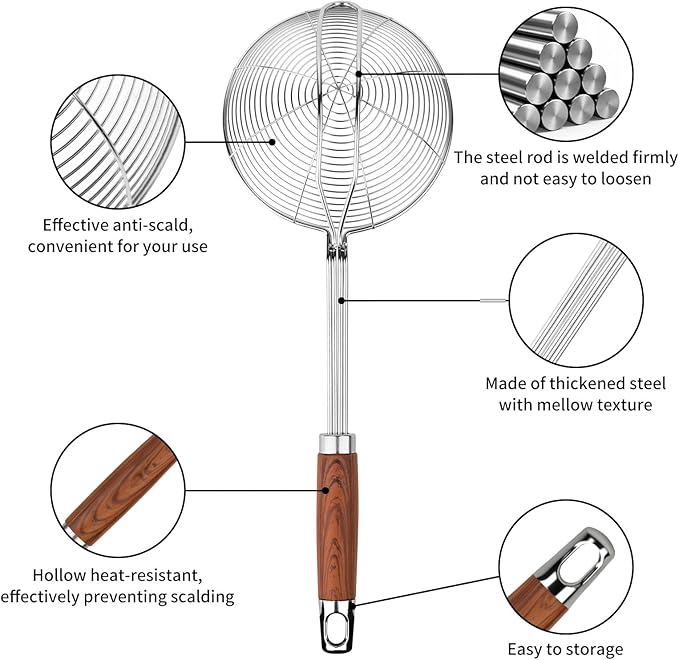 ChefBee 5.3" Spider Strainer Skimmer Spoon with Handle, Stainless Steel Wire Strainer Ladle for Cooking and Frying, Kitchen Utensils Slotted Pasta Spoon, Fryer Scoop