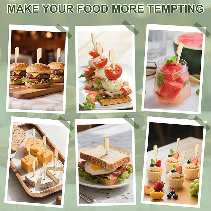 200 Cocktail Picks, 3.5 IN Small Bamboo Skewers for Appetizers, Cupcake Topper Sticks, Flat Paddle Wood Fancy Toothpicks for Appetizers Drinks Food Sandwich Fruit Charcuterie Boards Accessories Party