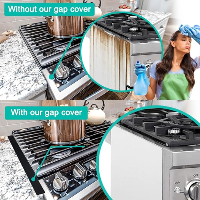 Stove Counter Gap Cover, Extra Long 30" Silicone Kitchen Gap Filler (for 0.2-1 inch Gap), 4/5 Deep Insert Tab, One Size Fit 21&25 Countertop(Set of 2, Black)