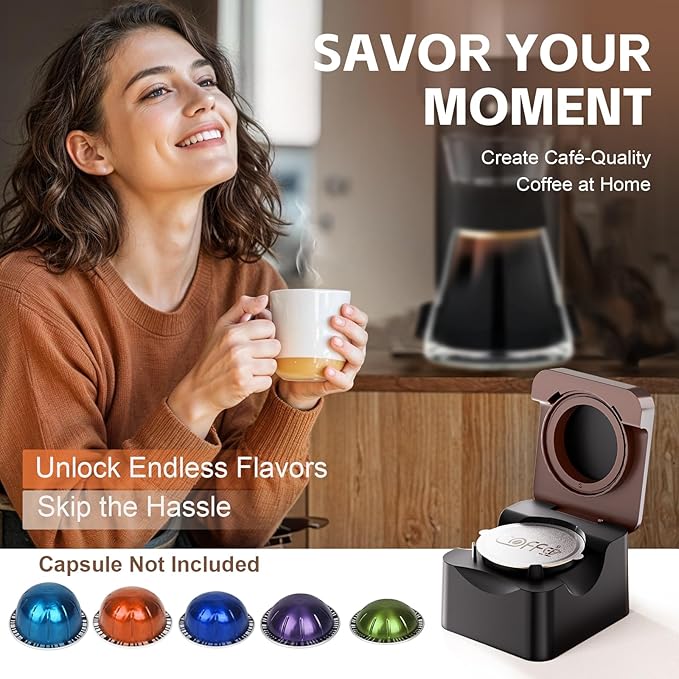 Reusable Vertuo Pods Refill Kit for Nespresso, Upgraded Vertuo Reusable Pods Holder with 100pcs Aluminum Foil Seals Lids, Effortless Press-to-Seal Design, Fits Vertuoline Next Plus Machine(NO PODS)