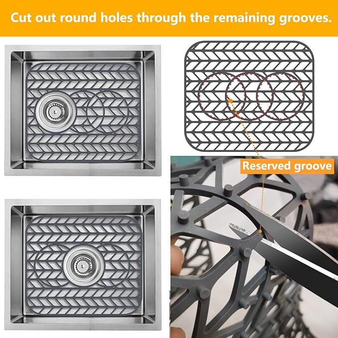 Sink Protectors for Kitchen Sink 12x11 & 13x11,Silicone Kitchen Sink mats Protector for Bottom of Farmhouse Sink(13.58"×11.6" Gray)