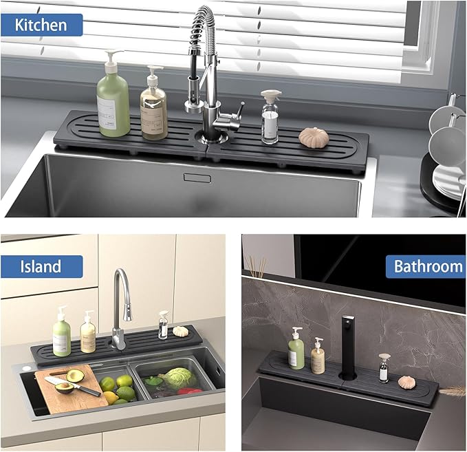 Faucet Mat for Kitchen Sink, Water Absorbent Kitchen Faucet Mat, Durable Sink Splash Guard with Raised Feet, Diatomite Fast Drying Kitchen Sink Faucet Mat, Stone Drying Tray for Bathroom Counter