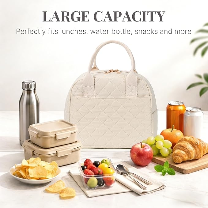 LOVELYWIND Lunch Bag for Women, Insulated Lunch Box, Reusable Water-Resistant Lunchbox Cooler with Front Pocket, Large Capacity Lunch Tote Bag for Work, Travel, Picnic