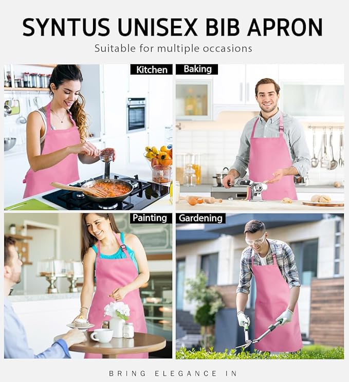 Syntus Apron for Men Women, Adjustable Cooking Kitchen Chef Aprons with 2 Pockets