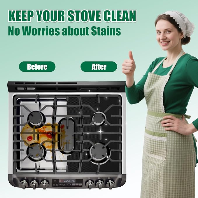 2Pcs Stove Guard for LG Gas Ranges Stoves, Stove Top Covers for Gas Burners - 5 Burner Reusable Gas Stove Protectors, Non-Stick & Washable (LDG4315/4313 LRG4115/4113 LDGL5825/5925...)
