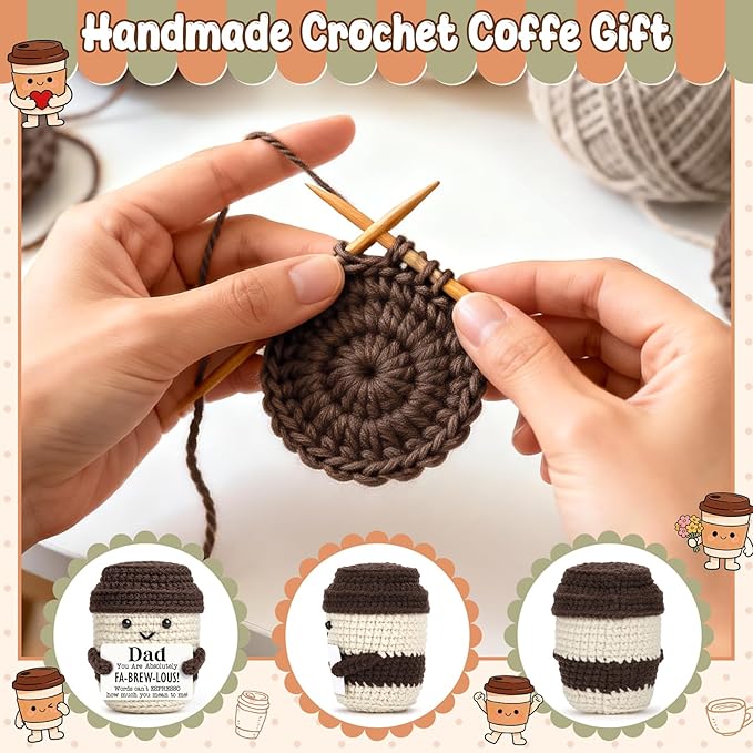 Agantree art Fathers Day Birthday Gifts for Coffee Lover Dad from Son Daughter Wife Birthday Father’s Day Handmade Crochet Coffee Mug for Best Daddy Papa Step-Dads Husband Espresso I Love You Present