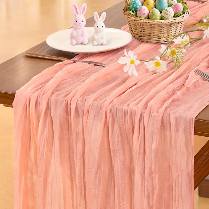 Socomi Coral Peach Summer Cheesecloth Table Runner Boho Rustic Gauze 120 inch 10FT Cheese Cloth Sheer Runner for Wedding Party Baby Shower Birthday Home Decor Holiday Decorations
