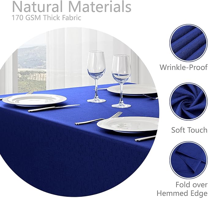 Veblandy 2 Pack Rectangle Tablecloth, 60x84 inch, Water Resistant Wrinkle Free Linen Textured Table Cloth Washable, Decorative Fabric Table Cover for Dining, Party and Camping, Royal Blue