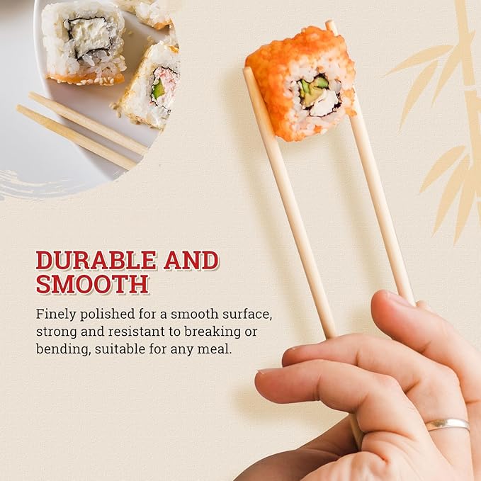 52USA Disposable Bamboo Chopsticks (200 Sets), 9" Individually Wrapped Wooden Chopsticks Bulk, Eco-Friendly, Smooth & Splinter-Free, Perfect for Sushi, Noodles, Asian Cuisine, Takeout & Parties