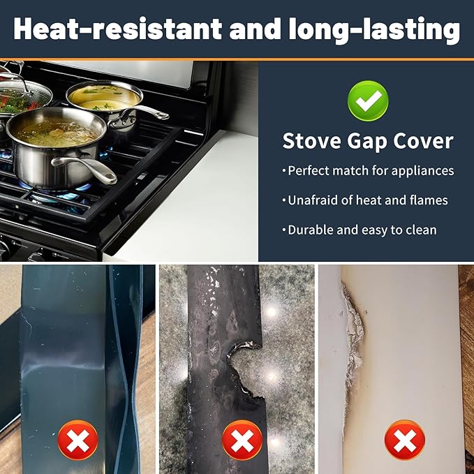 Stove Gap Covers Stainless Steel, Adjustable 13.8-27.5 In(2 Pack), Heat Resistant, Gas Stove Side Gap Protector (Matte Black)