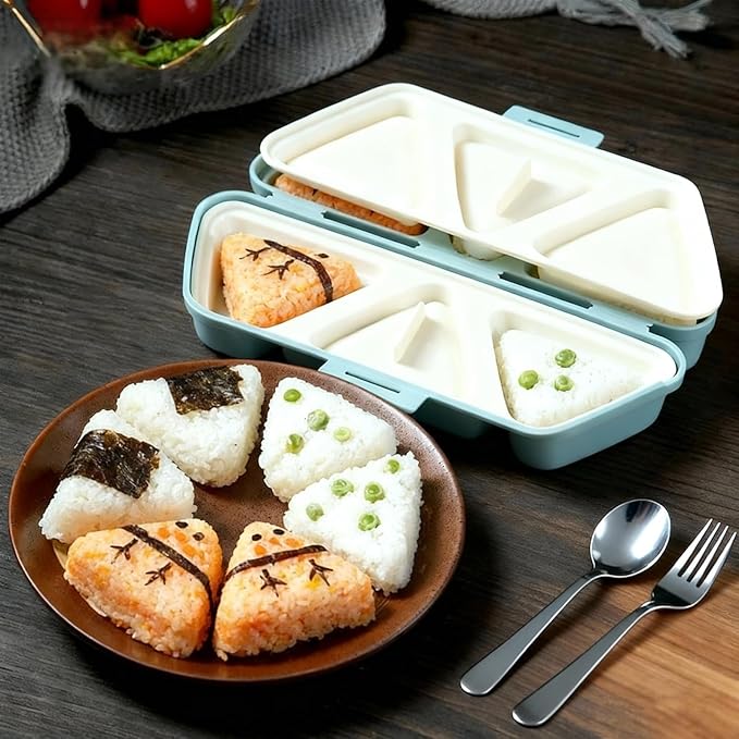 6 in 1 Onigiri Mold Triangle Rice Ball Mold Musubi Press Onigiri Maker Sushi Making Kit Once Quickly Make 6pcs Rice Balls for Lunch and Home DIY (Beige)