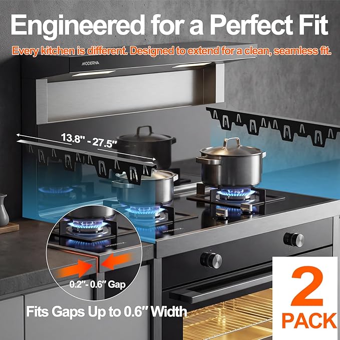 Stove Gap Covers Stainless Steel, 2 Pack Upgraded Stove Gap Filler for Gap Between Stove and Counter, Range Trim Kit Fits Up to 26 Inch & 0.6 Inch Width, Stove Counter Gap Cover