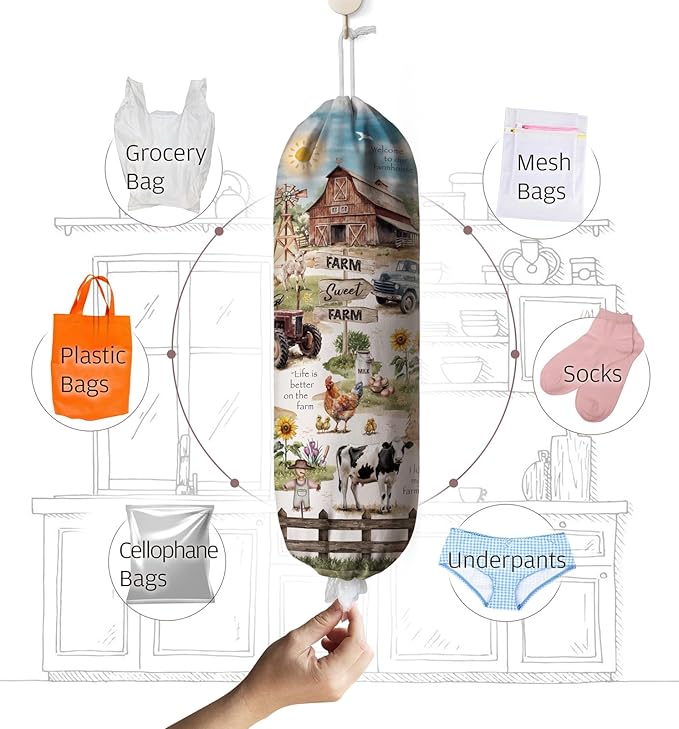Sweet Farm Life Plastic Bag Holder,Grocery Bag Holder Organizer Storage,Farmhouse Kitchen Decor 23"x9"