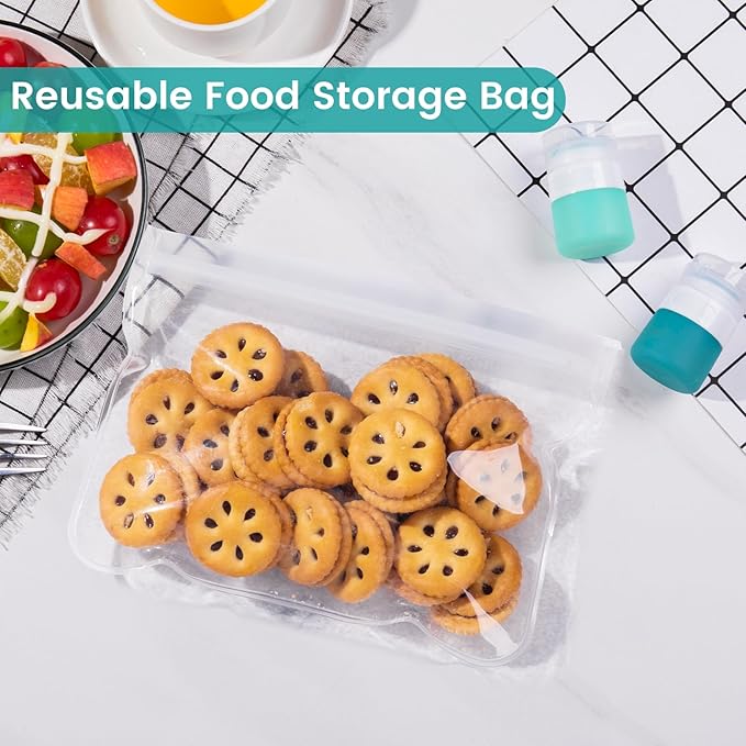 MICEBAY Condiment Squeeze Bottles for Sauces, 1-oz Mini Silicone Salad Dressing Container to Go with Snack Storage Bag, Leakproof Sauce Bottles for Lunch Box, 4 Pack, Mint
