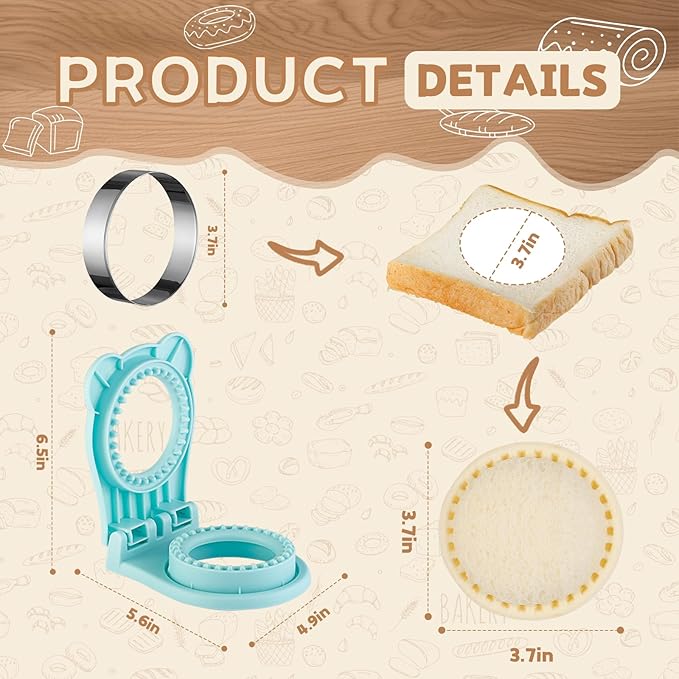 Sandwich Cutter, Maker for Kids Lunch - 3.7 Inch Circle Shape Sandwich Cutter and Sealer, Breakfast And Lunchboxes (Light Blue)