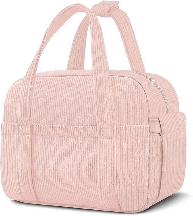 KUBYA Corduroy Lunch Box Lunch Bag for Women Men, Cute Strawberry Small Insulated Reusable Work Leakproof Simple Lunch Boxes Tote Bag Adults Cooler Bag