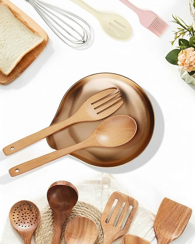 Stainless Steel Spoon Rest, Spatula Ladle Holder, Stainless Steel Utensil Spoon Rest Holder, Brushed Finish, Dishwasher Safe 5.9 x 5.1 Inch (Round Rose Gold 1PC)